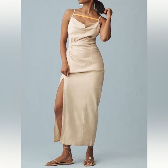 By Anthropologie Ruched  Slim Midi Dress - Picture 2 of 7